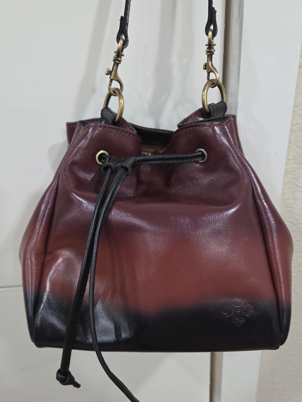 Patricia Nasg Burgundy Ombre Leather Drawstring Shoulder Bag